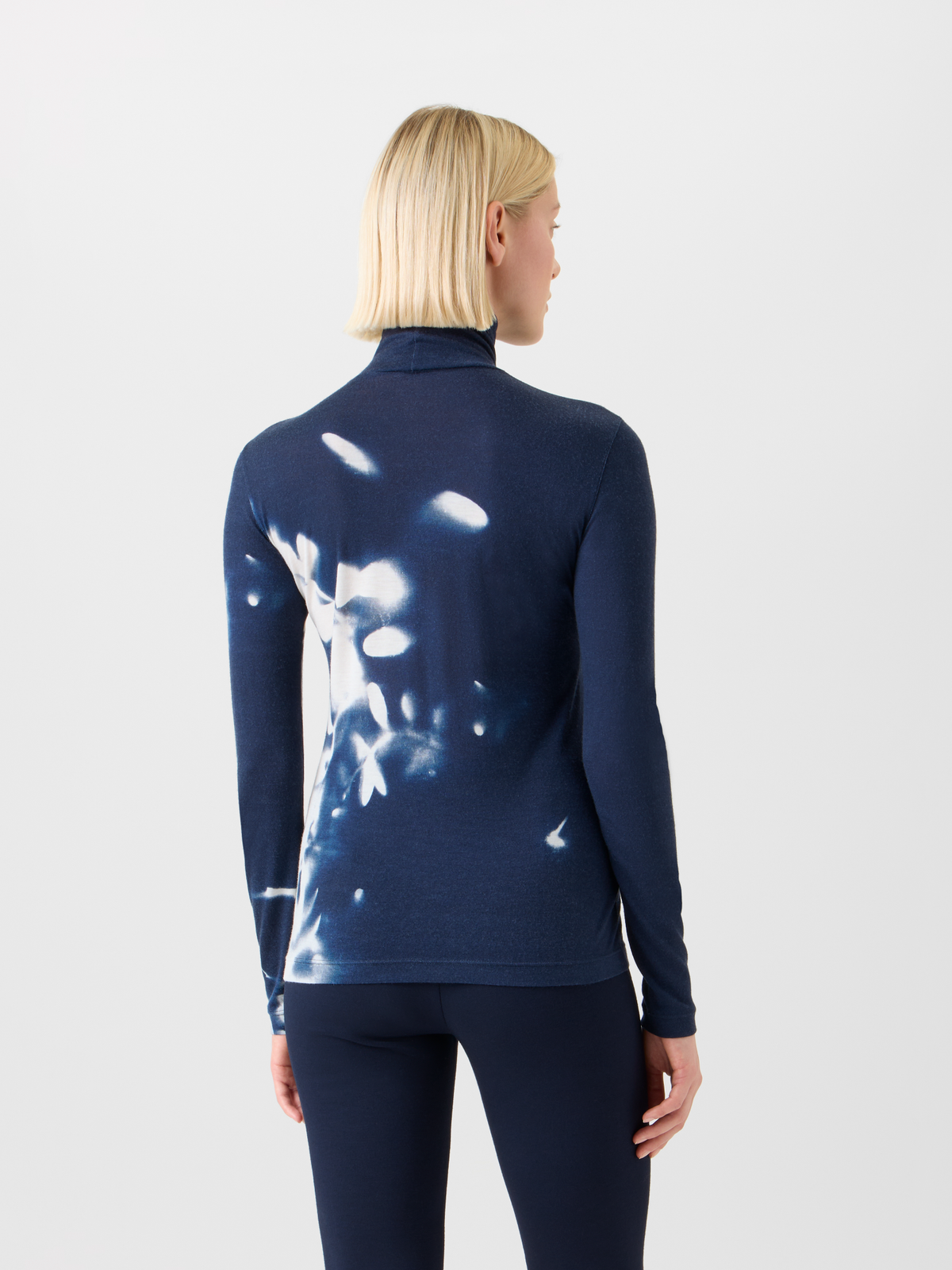 Designer Cashmere Silk Mock Neck Wildflower Print Top - neutral - navy - blue - multicolor #editorial