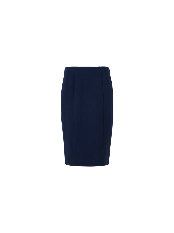 Designer Wool-Crêpe Double-Face Pencil Skirt - navy