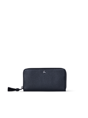 Designer Long Zip Around Wallet in Leather - black