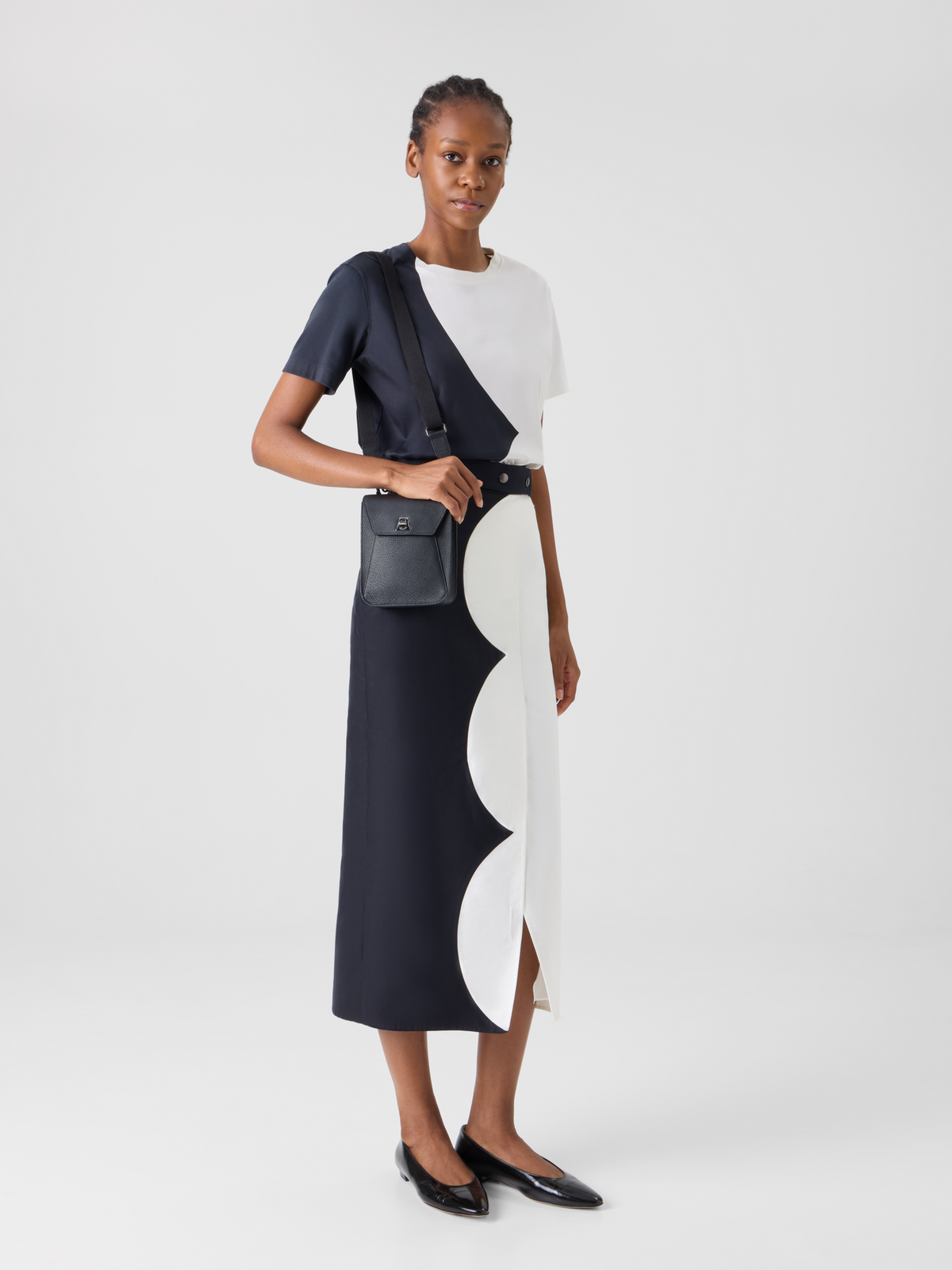 Designer Midi Skirt with Wrap Look and Cloud Print - multicolor