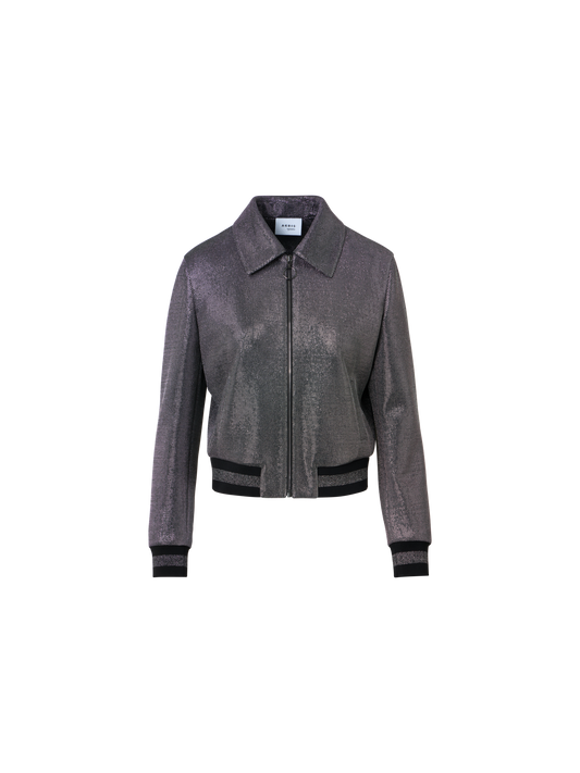 Designer Metallic Birdseye Jersey Bomber Jacket - grey