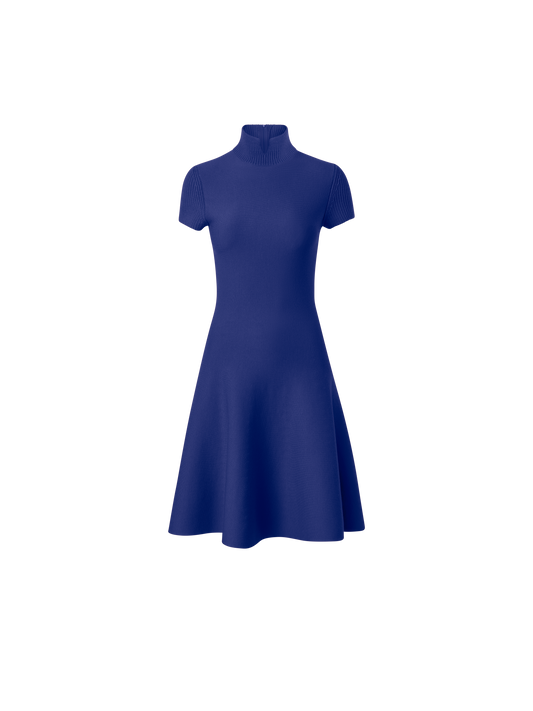 Designer Merino Wool Knit Dress with Mock Neck Slit - purple