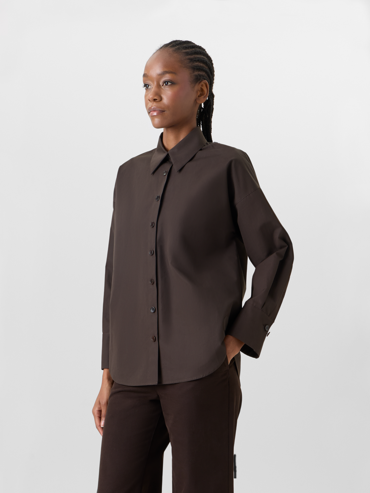 Designer Long-Sleeve Cotton Shirt Blouse - brown #editorial