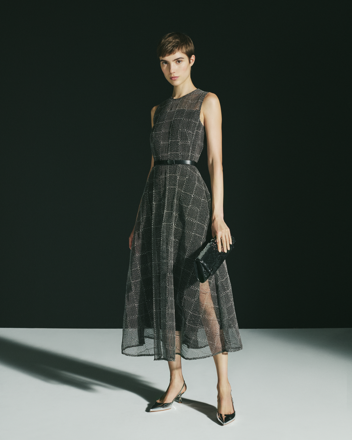 Fit and Flare Squares on Tulle Midi Dress Akris Inc. Fit and Flare Squares on Tulle Midi Dress Akris Inc.