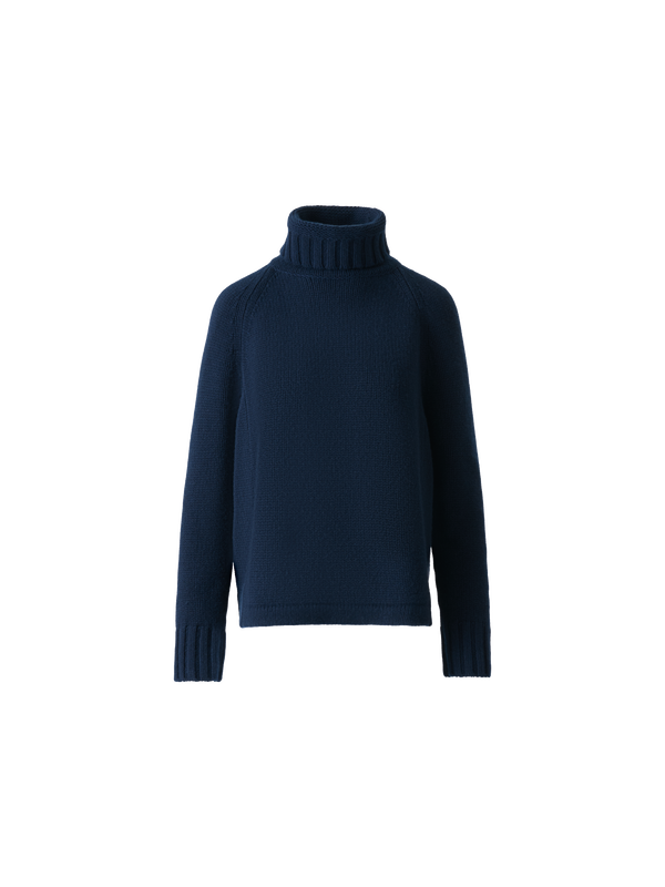 Designer Boxy Cashmere Turtle Neck Sweater - neutral - navy - blue