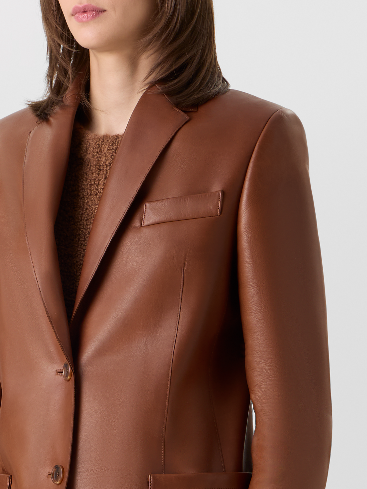 Designer Relaxed Single-Breasted Nappa Leather Blazer - brown #editorial