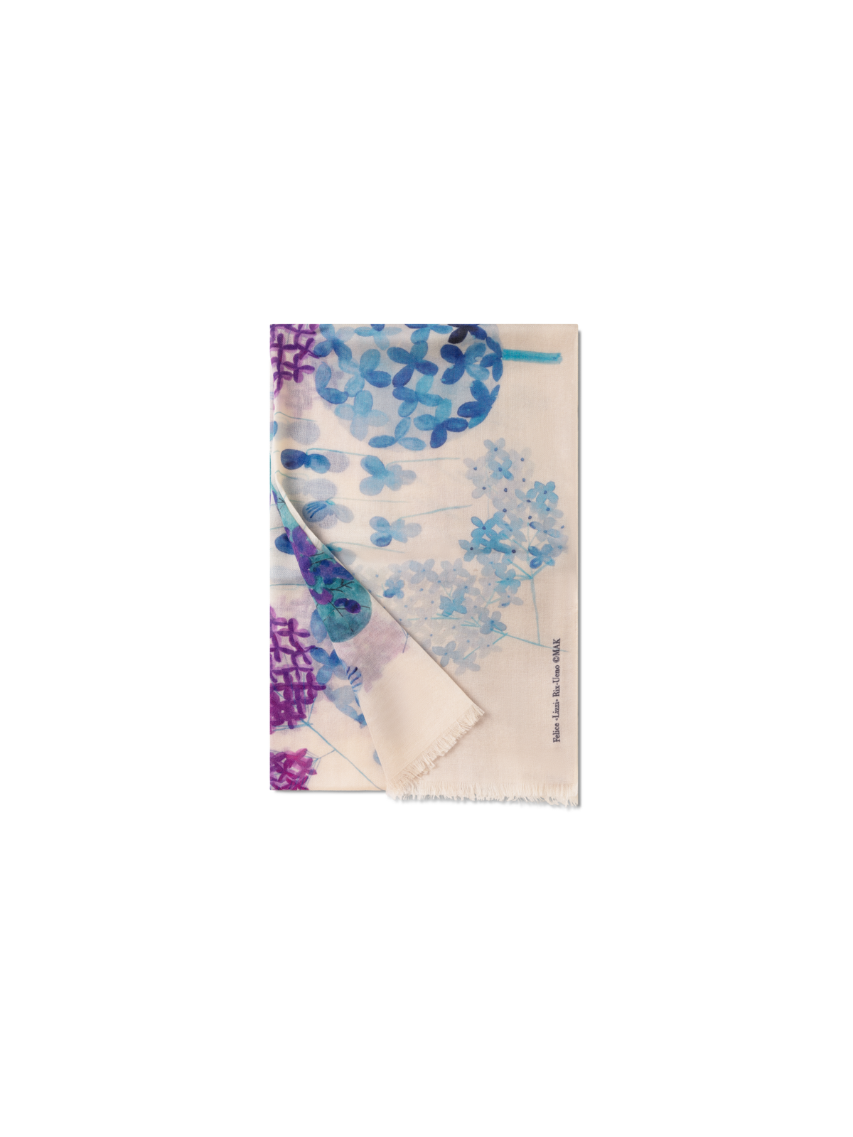 Designer Cashmere Scarf with Denim Blossom Print - blue - multicolor - pink