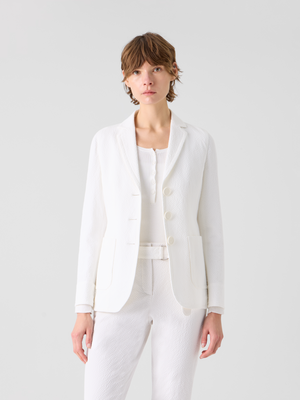 Designer Relaxed Cotton Stretch Seersucker Jacket - white #editorial