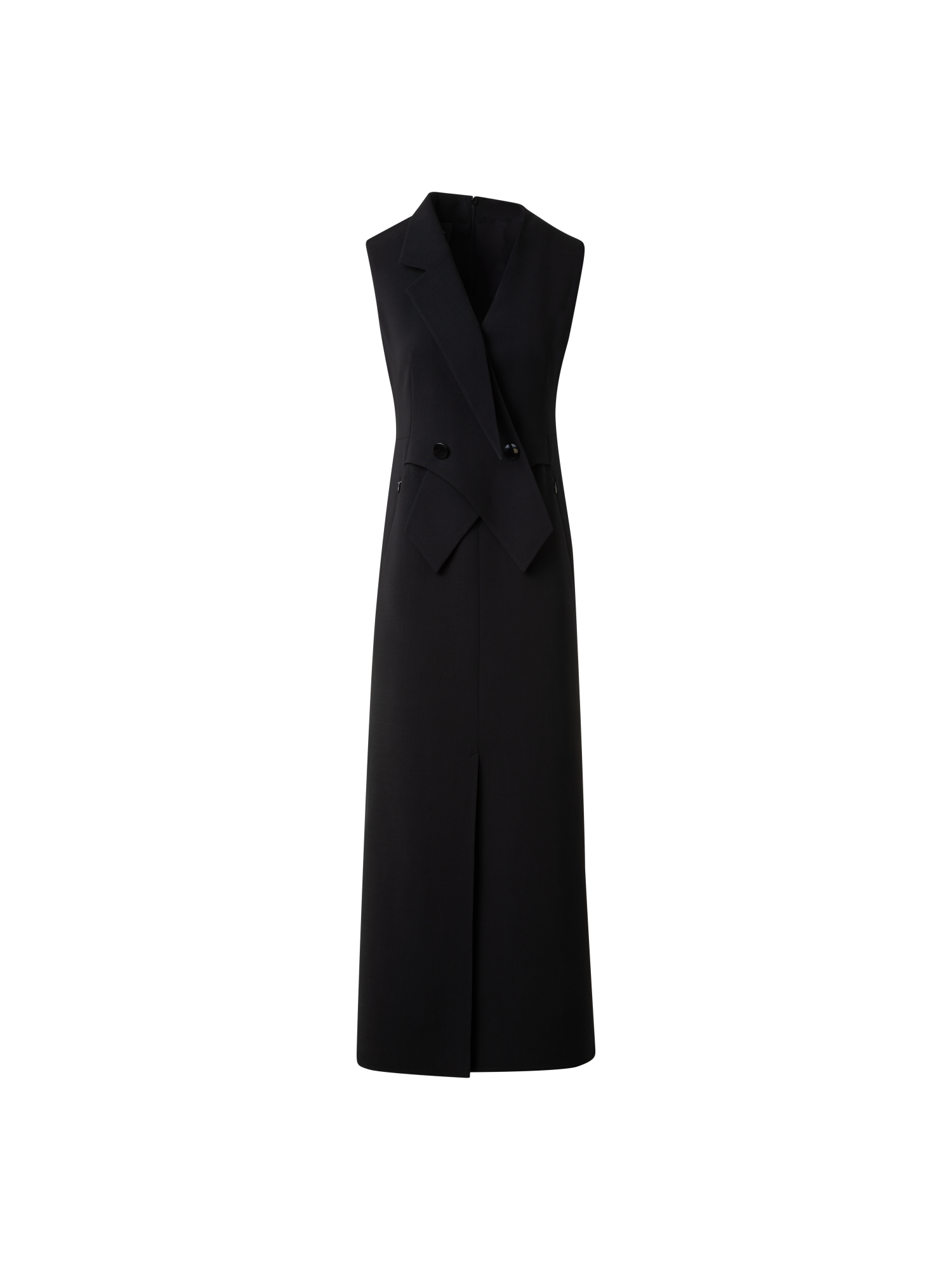 Designer Sleeveless Blazer Dress in Wool Double-Face - black