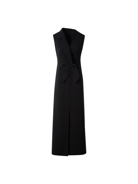 Designer Sleeveless Blazer Dress in Wool Double-Face - black