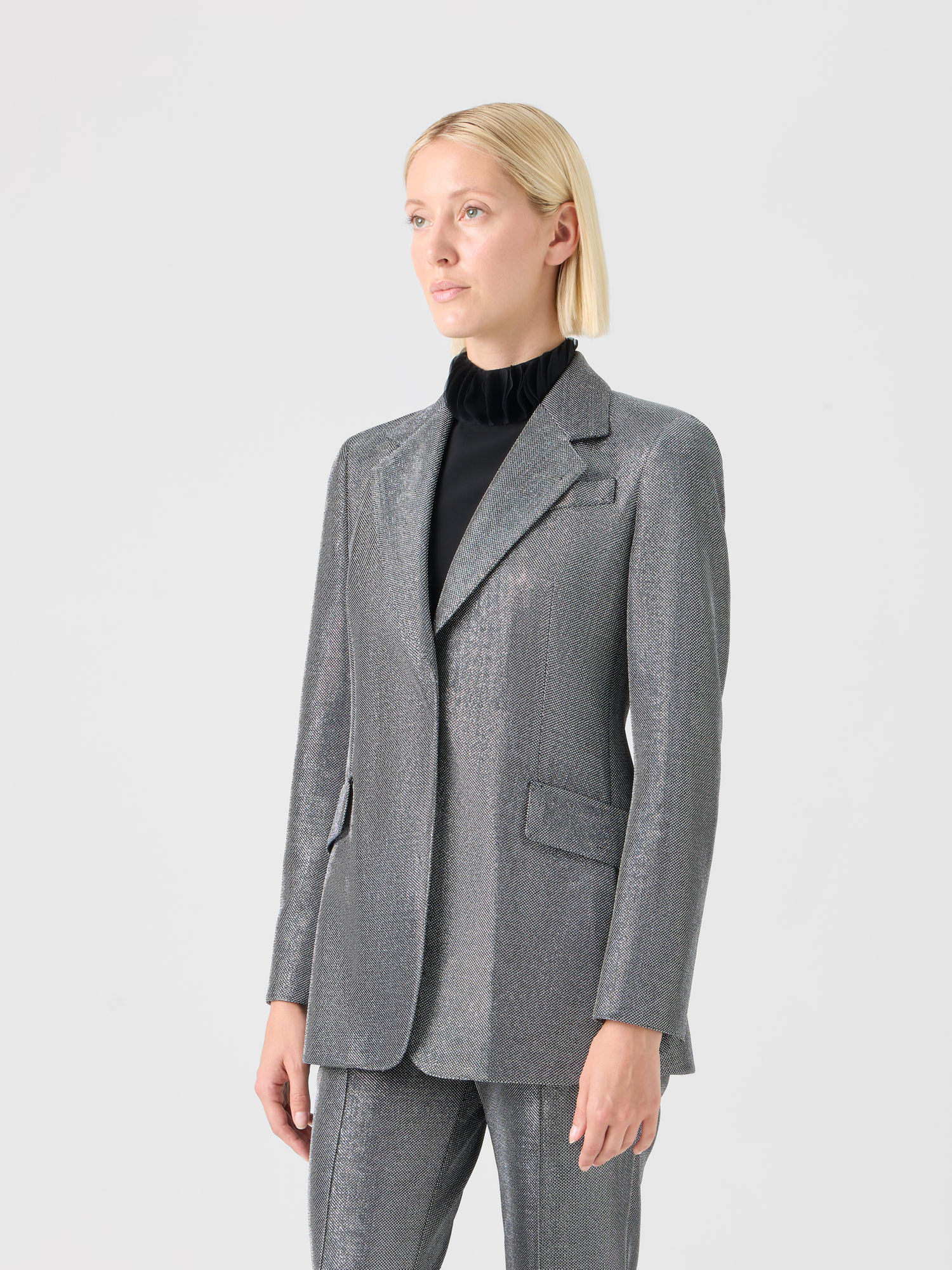 Designer Metallic Birdseye Jersey Blazer - grey - silver 