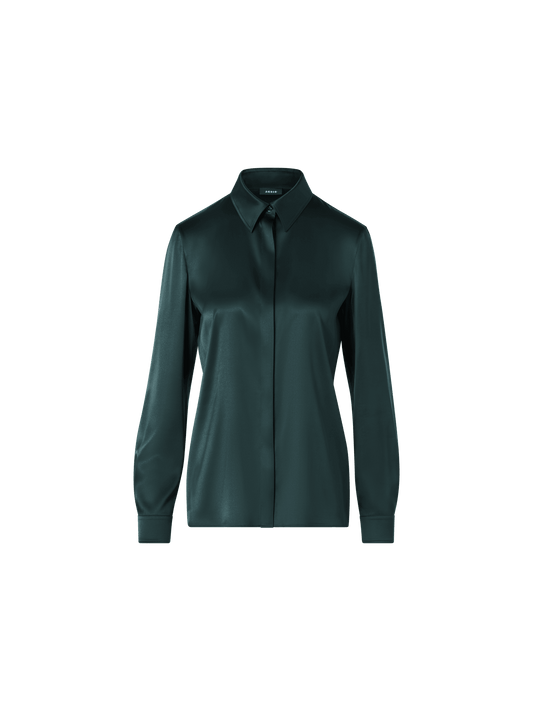 Designer Silk Satin Stretch Shirt - green