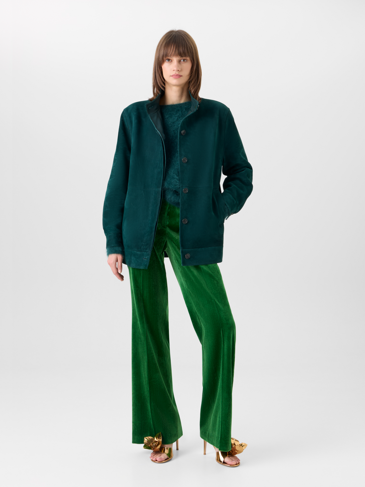 Designer Suede Blouson with Nappa Leather Gilet - green 