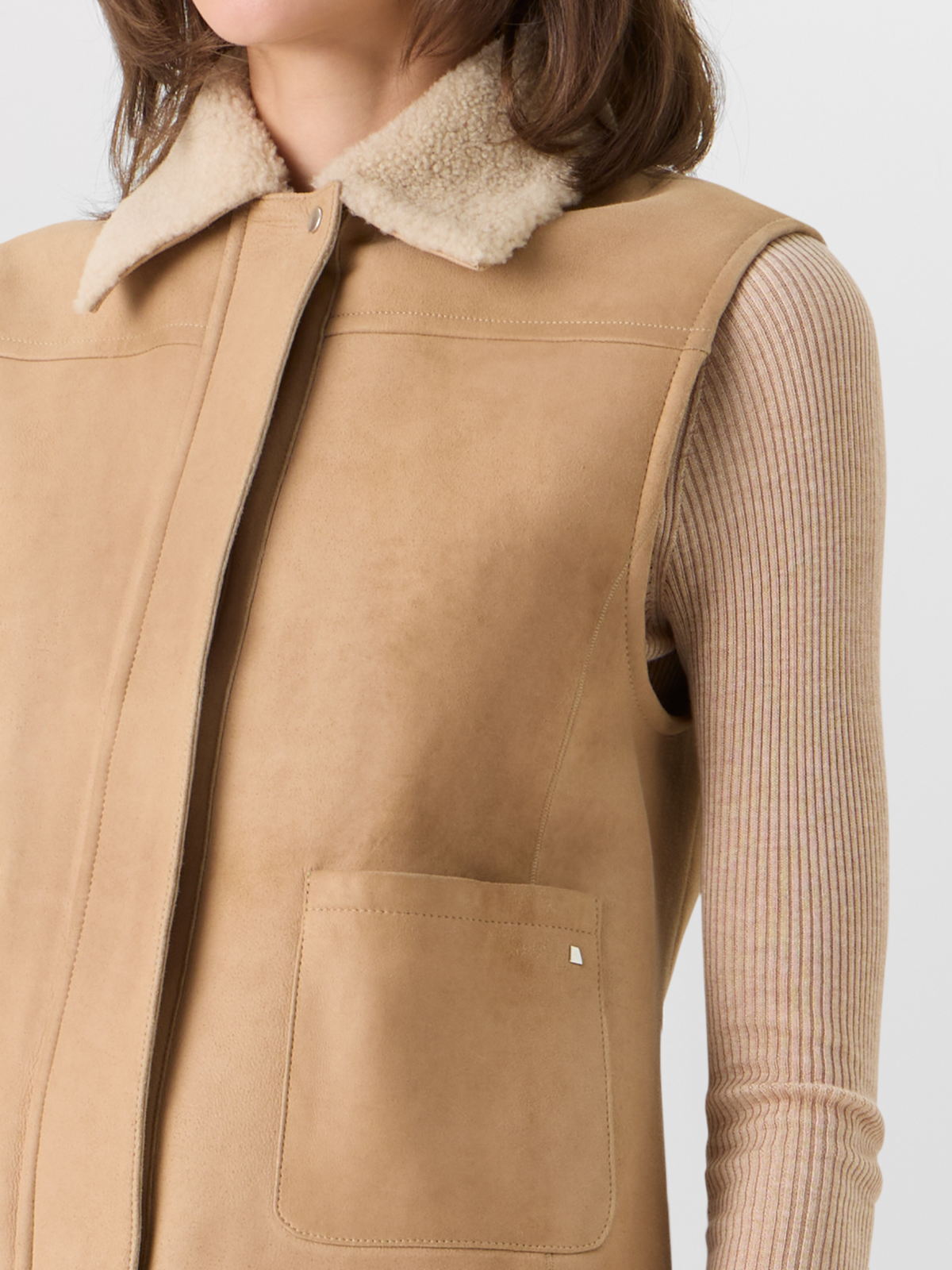 Designer Mika Shearling Gilet with Fur Collar - beige #editorial