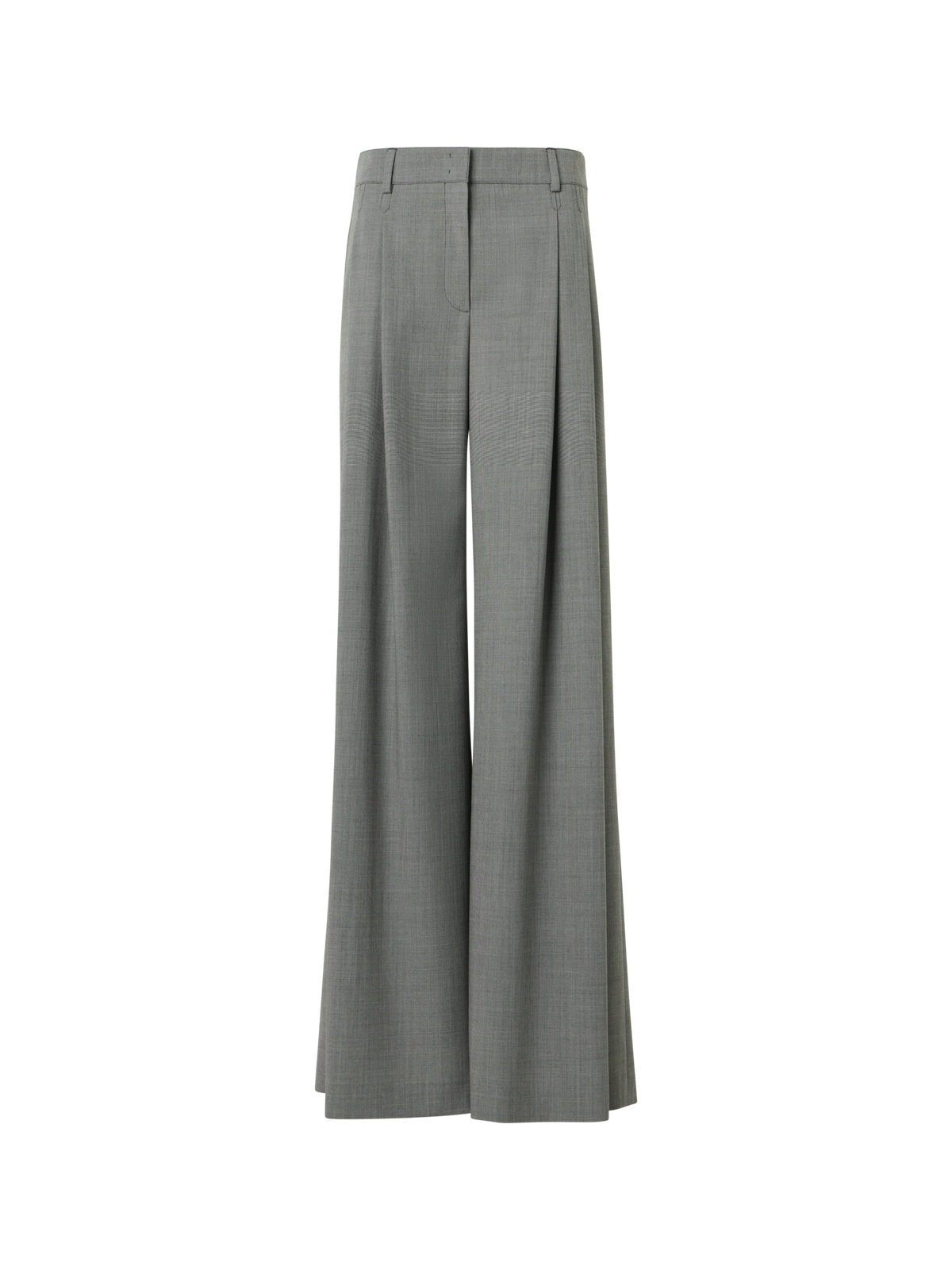 Designer Wool Stretch Fil-à-Fil Wide-Leg Pants - grey