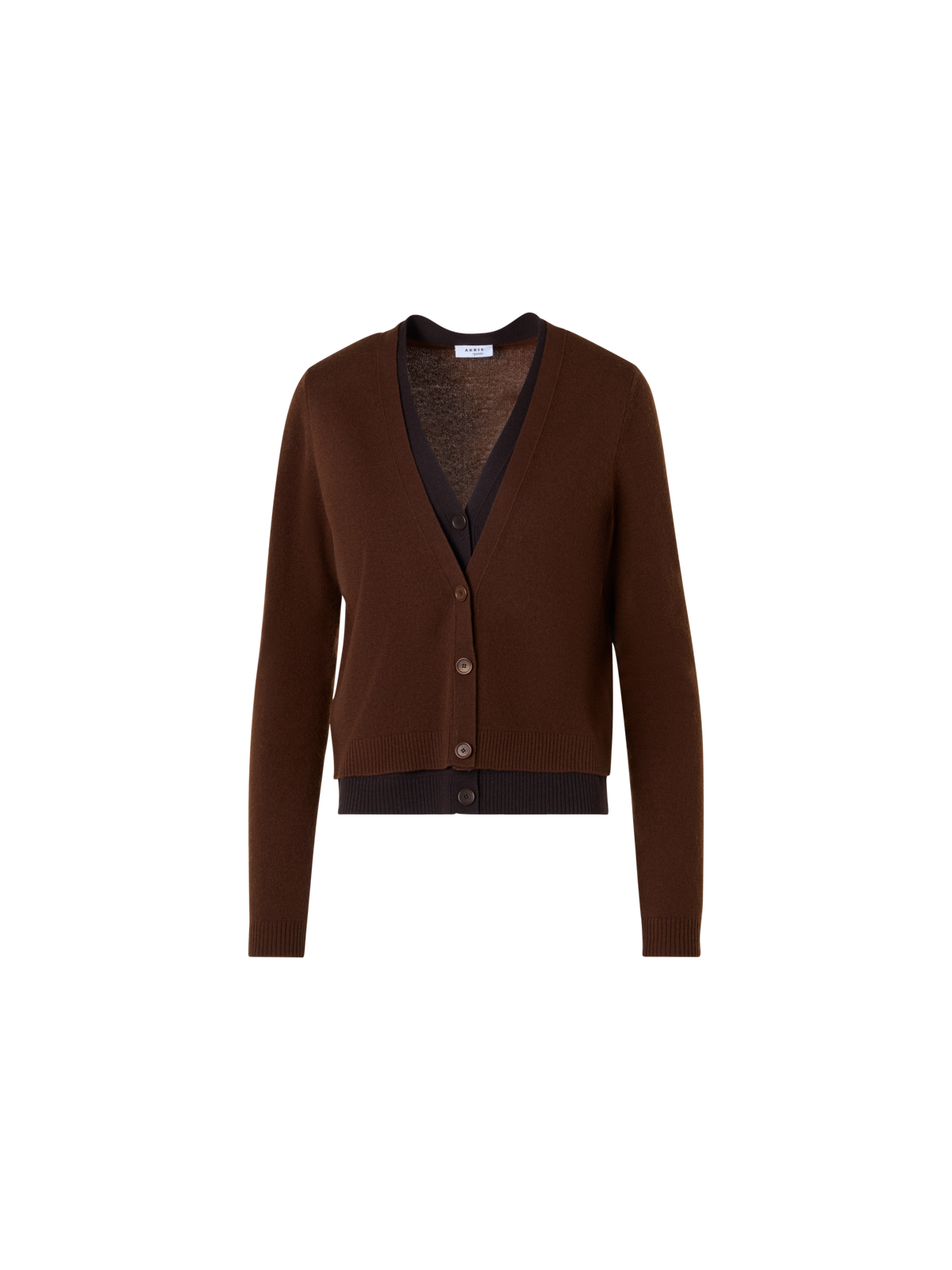 Designer Wool Cashmere Cardigan with V-Neck Trompe l'Oeil - brown