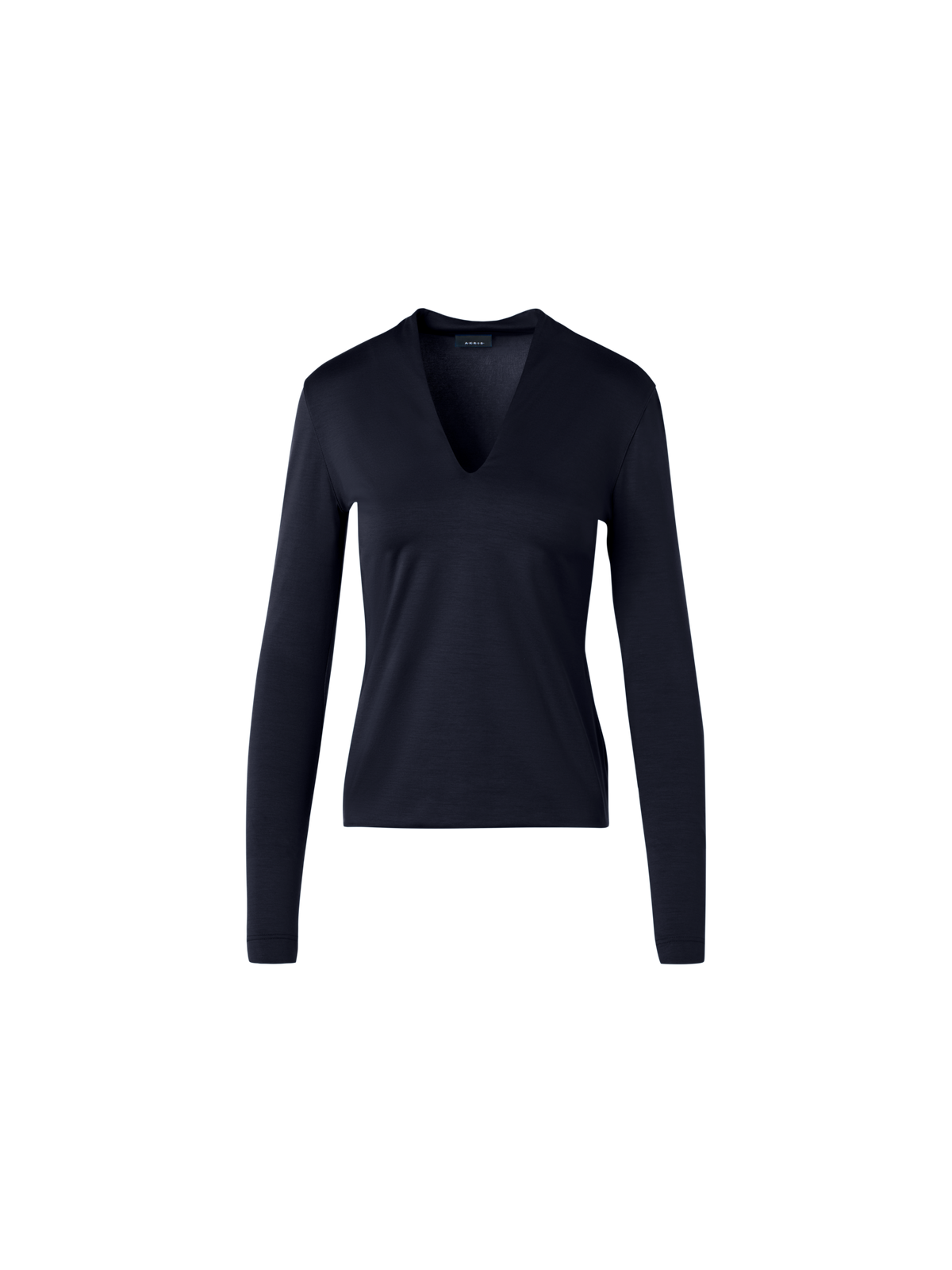 Designer Cotton Stretch Jersey V-Neck Blouse - navy