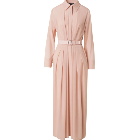 Belted Long Sleeve Shirt Dress in Cotton Voile seashell / 10 Belted Long Sleeve Shirt Dress in Cotton Voile seashell / 10