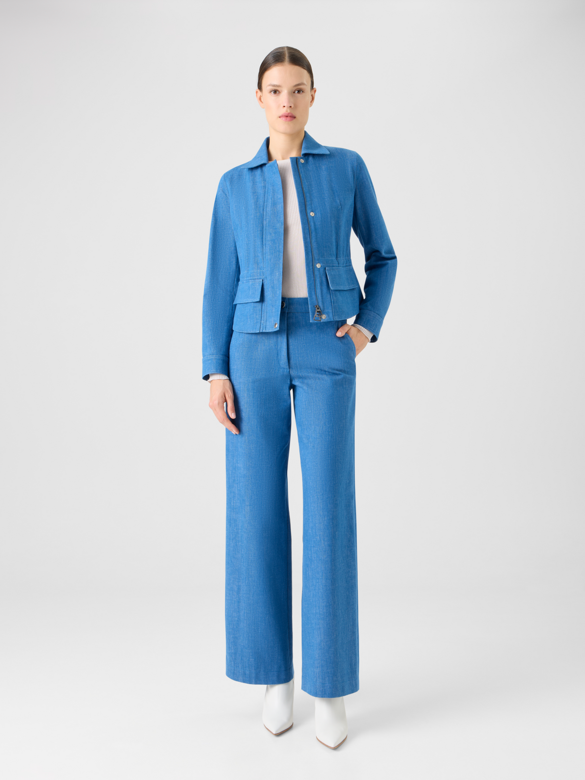 Designer Short Cotton Stretch Denim Jacket - blue #editorial