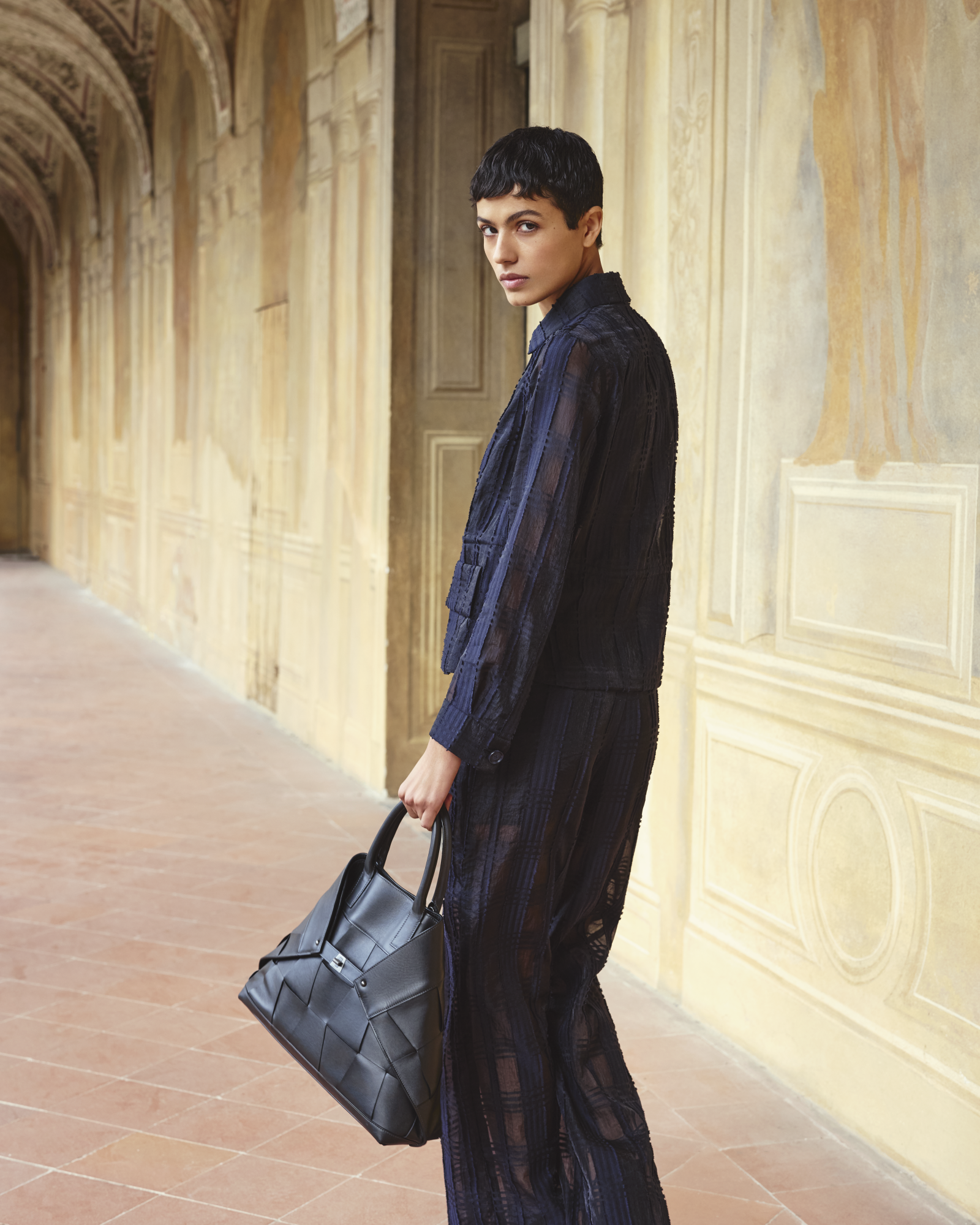 Designer Straight Wide Cotton Plaid Pants - neutral - navy - blue