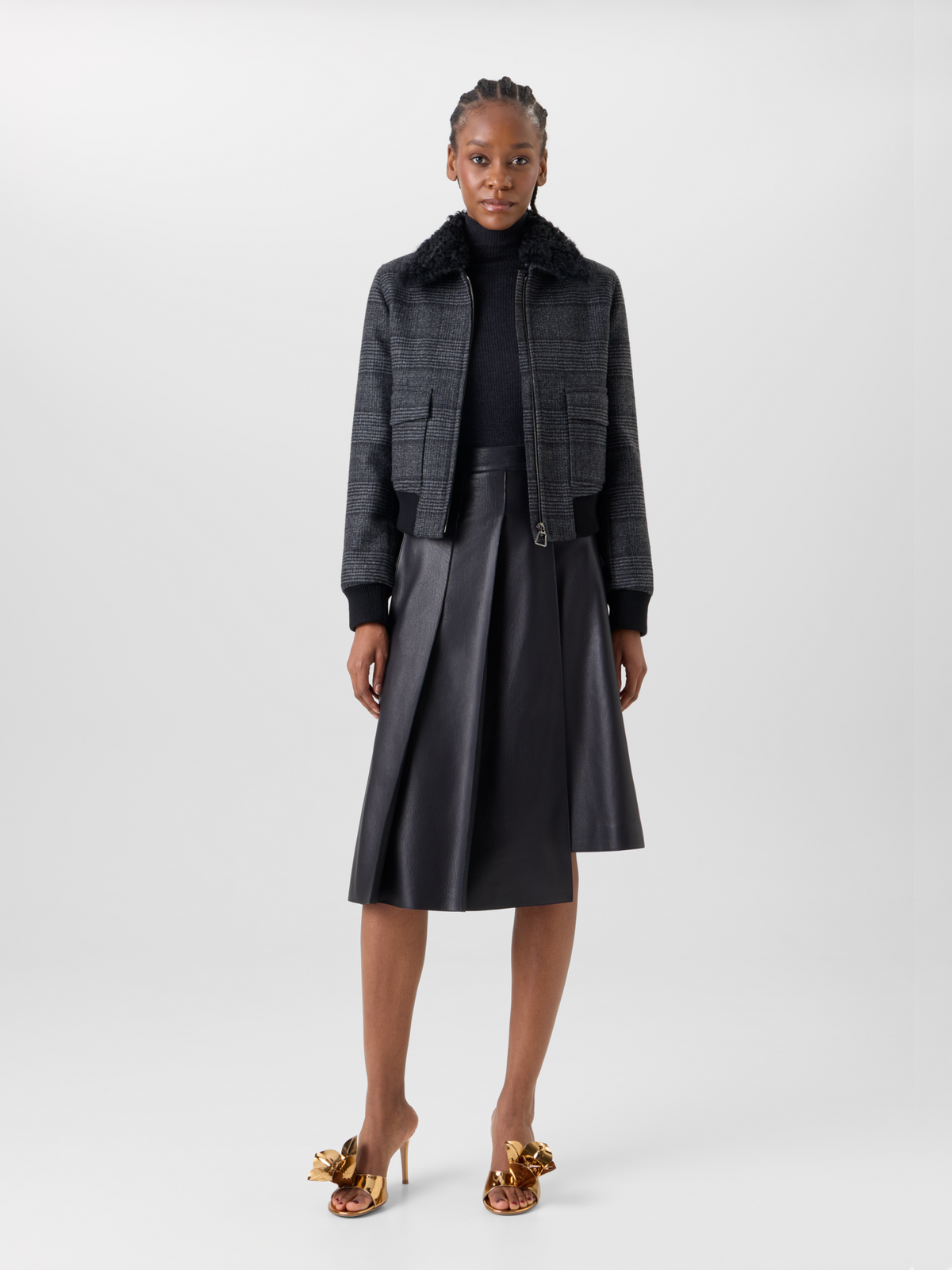 Designer Prince of Wales Wool Double-Face Bomber with Trapezoid Padding - black - multicolor - grey 