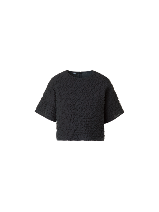 Designer Cropped Blouse in 3D Bubble Organza - black - neutral