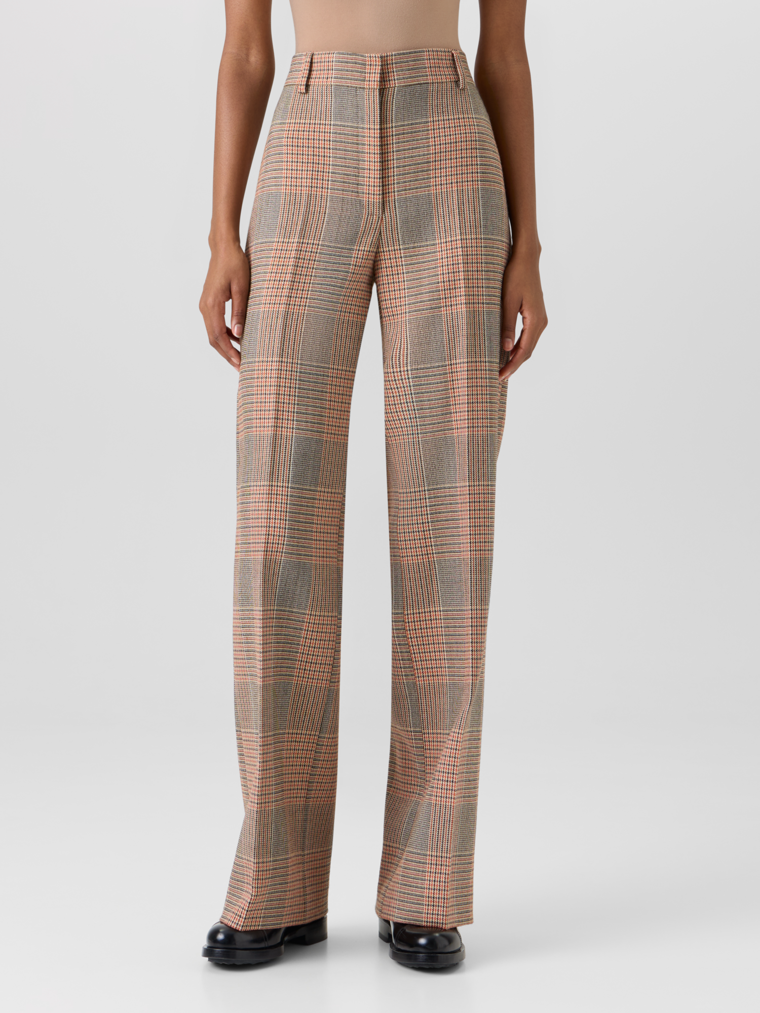 Designer Chiaro Wide-Leg Pants in Glen-Check Heavy Wool Twill - multicolor 