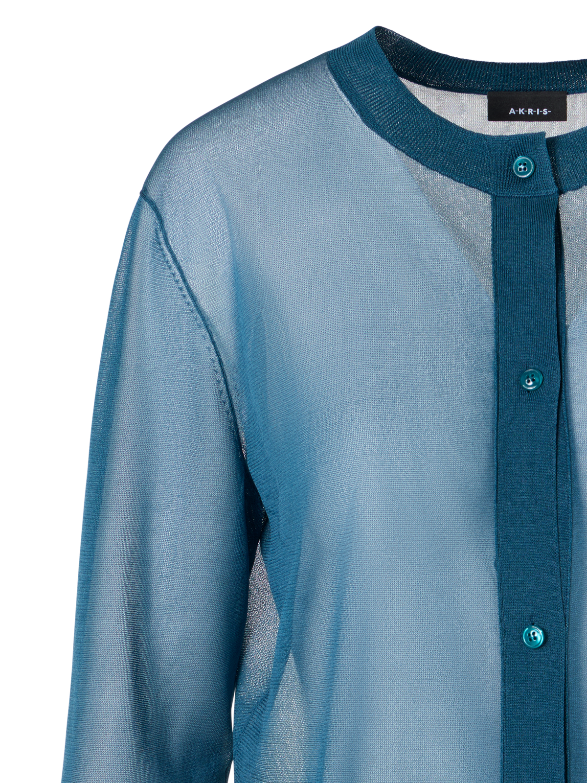 Designer Long-Sleeve Transparent Silk-Knit Long Cardigan - blue