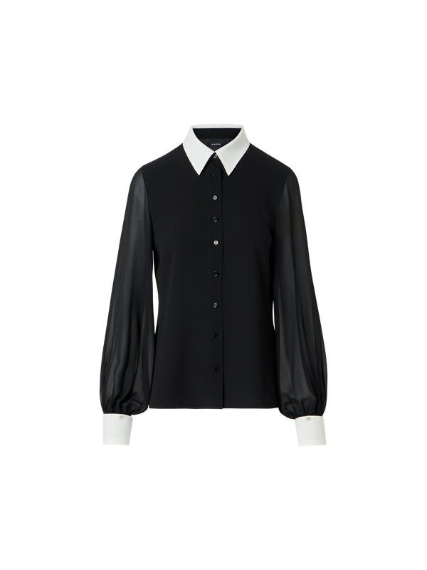 Designer Silk Blouse with Detachable Cuffs - black