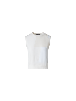 Designer Cotton Knit Top with Trapezoid Jacquard - neutral - pastel - ecru - white