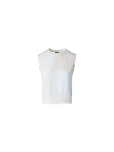 Designer Cotton Knit Top with Trapezoid Jacquard - neutral - pastel - ecru - white
