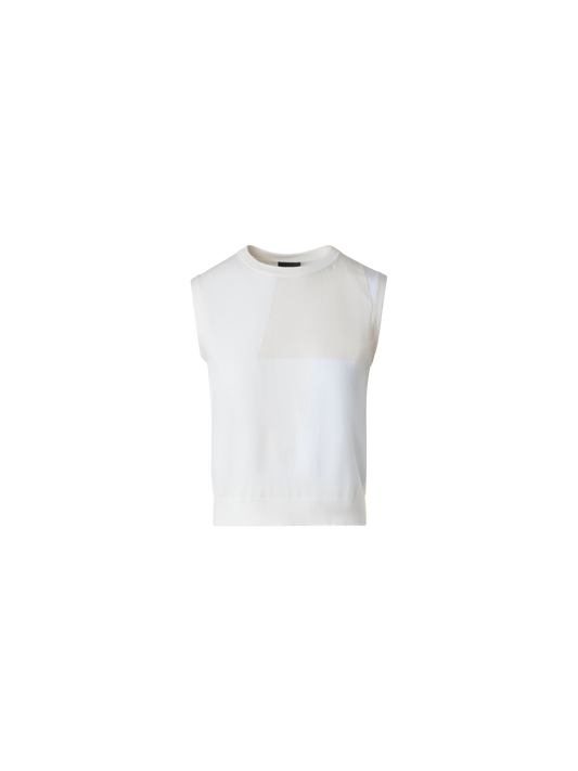 Designer Cotton Knit Top with Trapezoid Jacquard - neutral - pastel - ecru - white