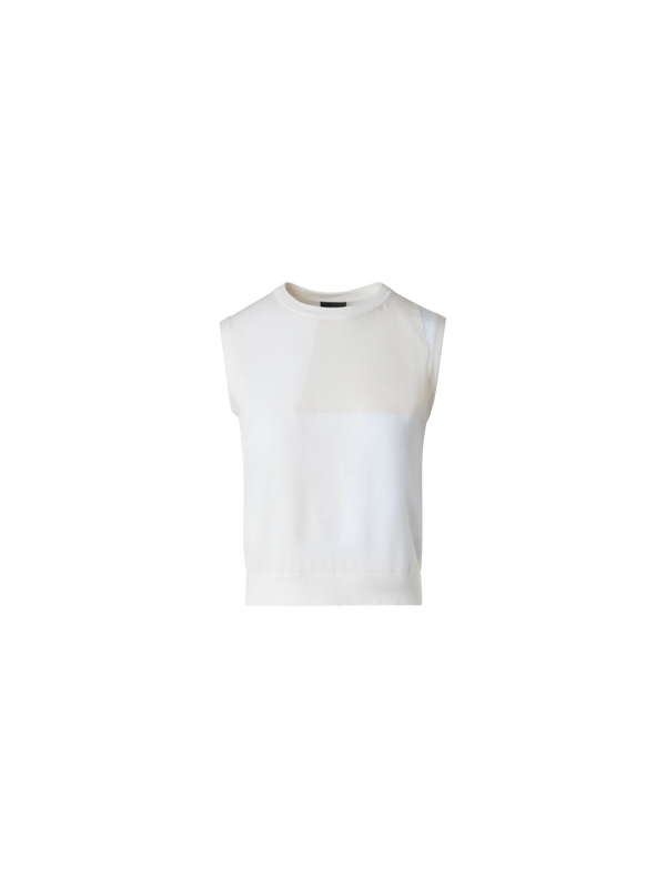 Designer Cotton Knit Top with Trapezoid Jacquard - neutral - pastel - ecru - white