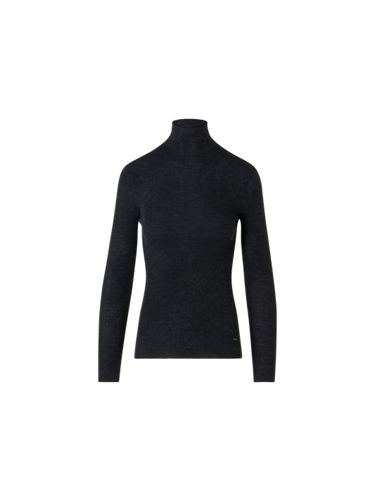 Designer Fine Rib Cashmere Silk Mock Neck Sweater - grey