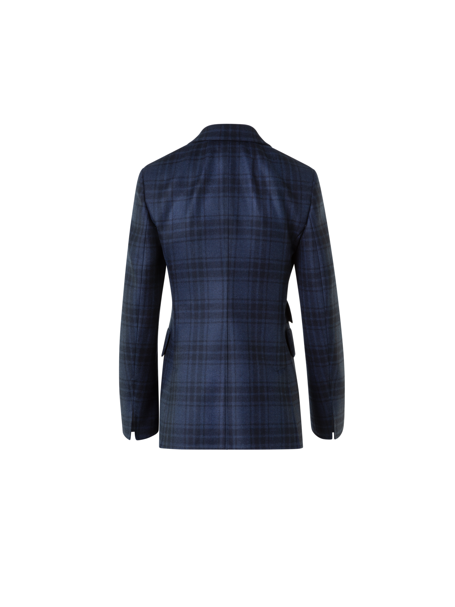 Designer Long Double-Face Plaid Blazer Jacket - neutral - navy - blue