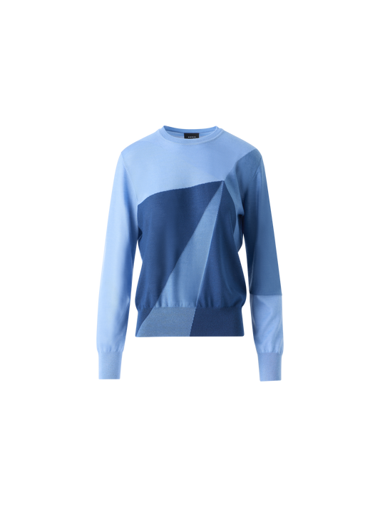 Designer Cashmere-Silk Sunbeam Intarsia Sweater - blue - multicolor