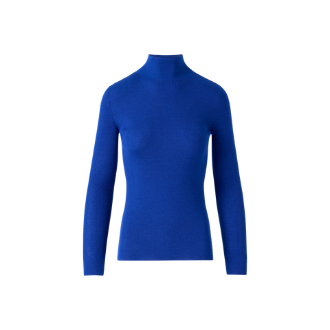 Fine Rib Cashmere Silk Mock Neck Pullover