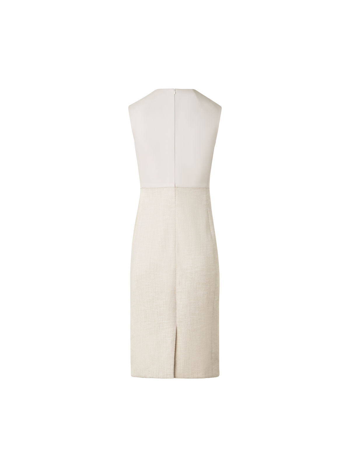 Designer Sheath Dress in Cotton Denim with Leather Skirt - neutral - ecru - white