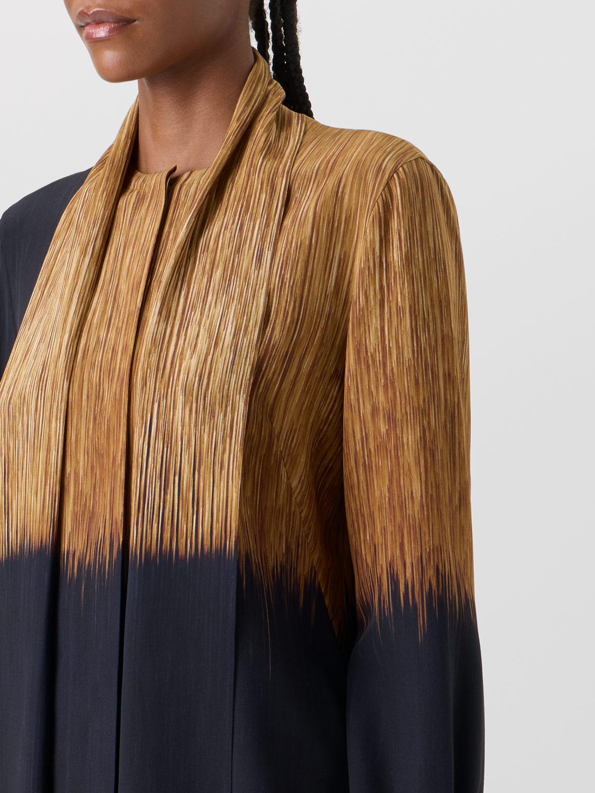Designer Silk Blouse in Oro Lienzo Print with Scarf - brown - black - multicolor 