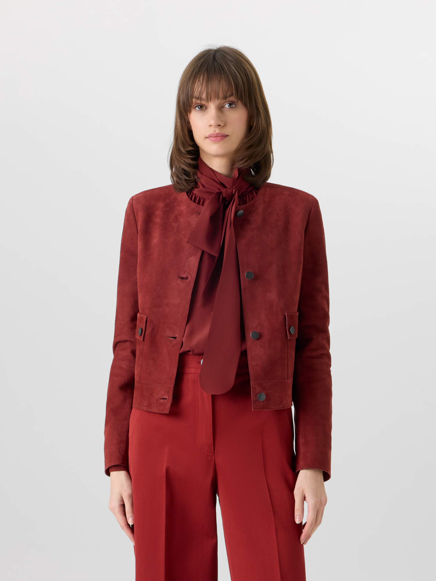 Designer Long-Sleeve Suede Leather Jacket - red 