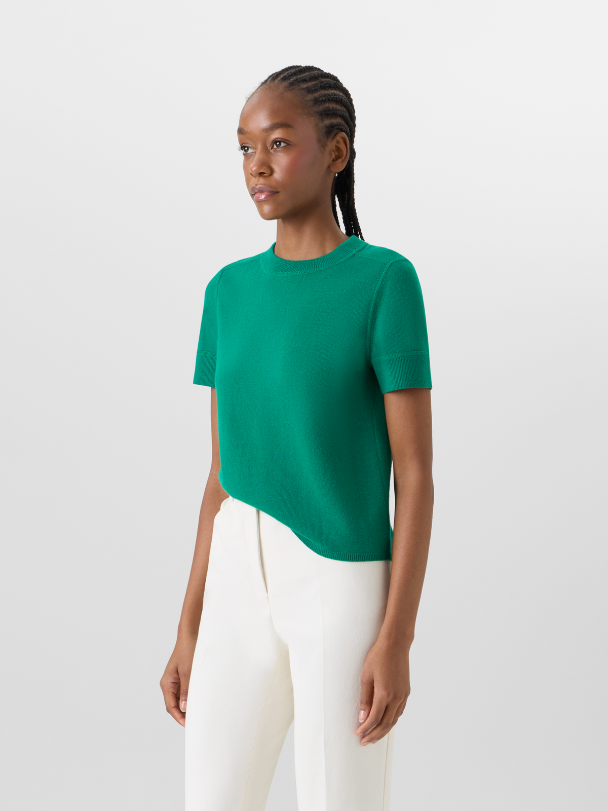 Designer Short-Sleeve Cashmere Knit Sweater - green #editorial