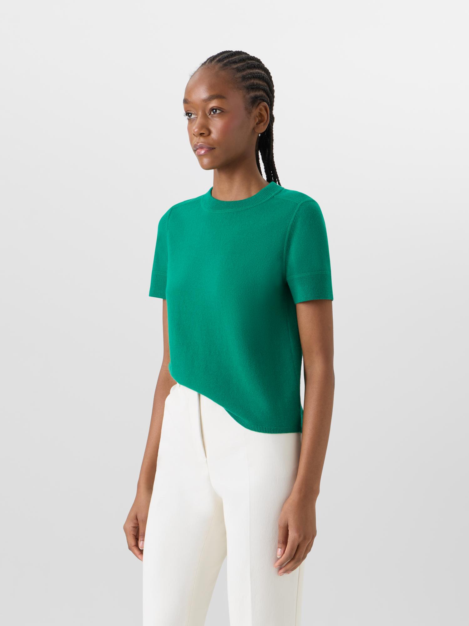 Designer Short-Sleeve Cashmere Knit Sweater - green 
