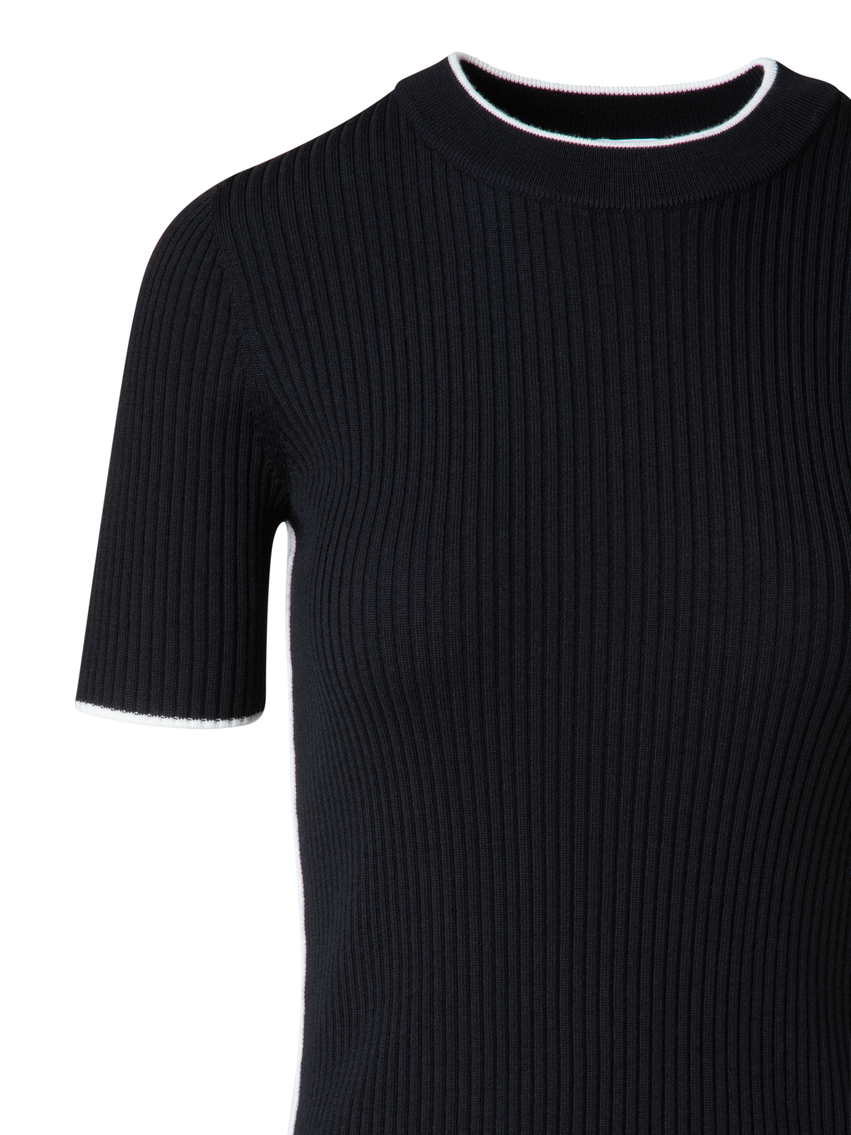 Designer Short Sleeve Virgin Wool Sweater with Piping - black