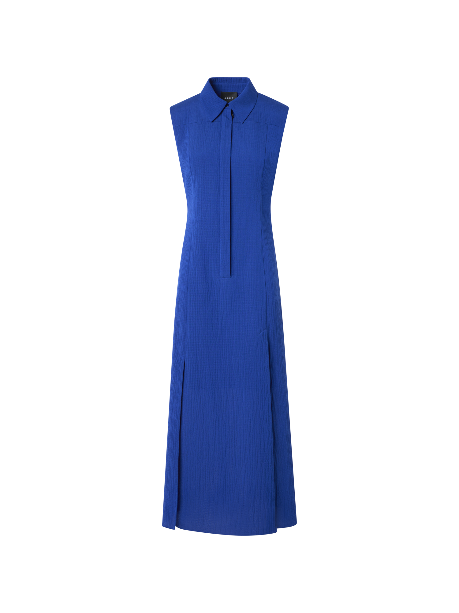 Designer Midi Shirt Dress in Structured Cotton Silk - blue