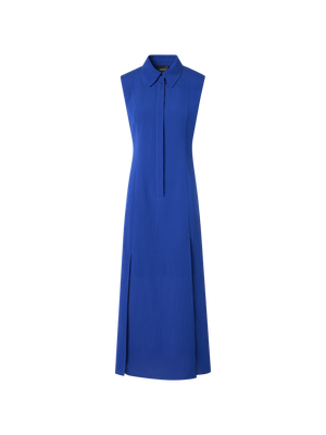 Designer Midi Shirt Dress in Structured Cotton Silk - blue