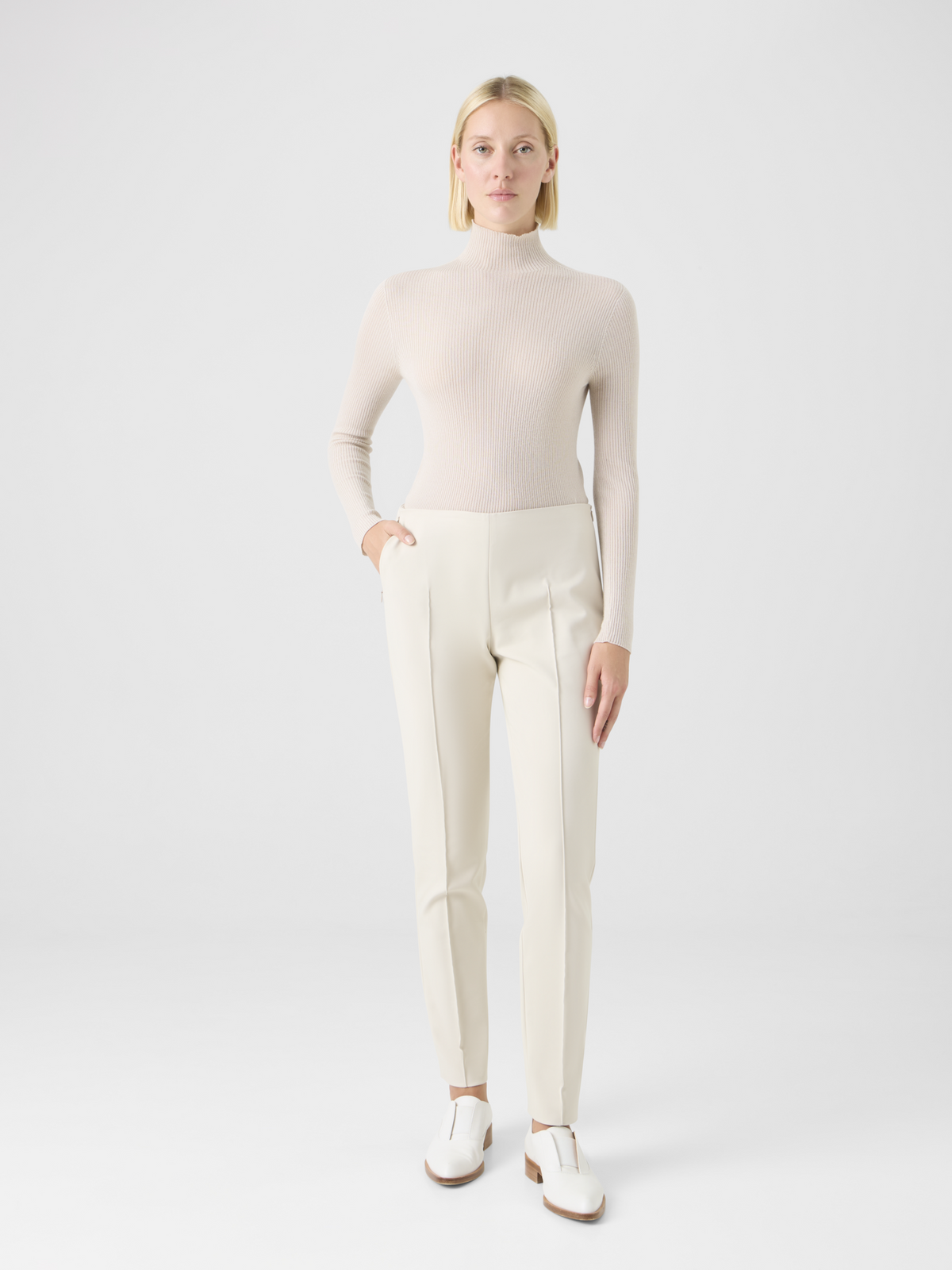 Designer Cotton Techno Stretch Slim Leg Pants - beige #editorial