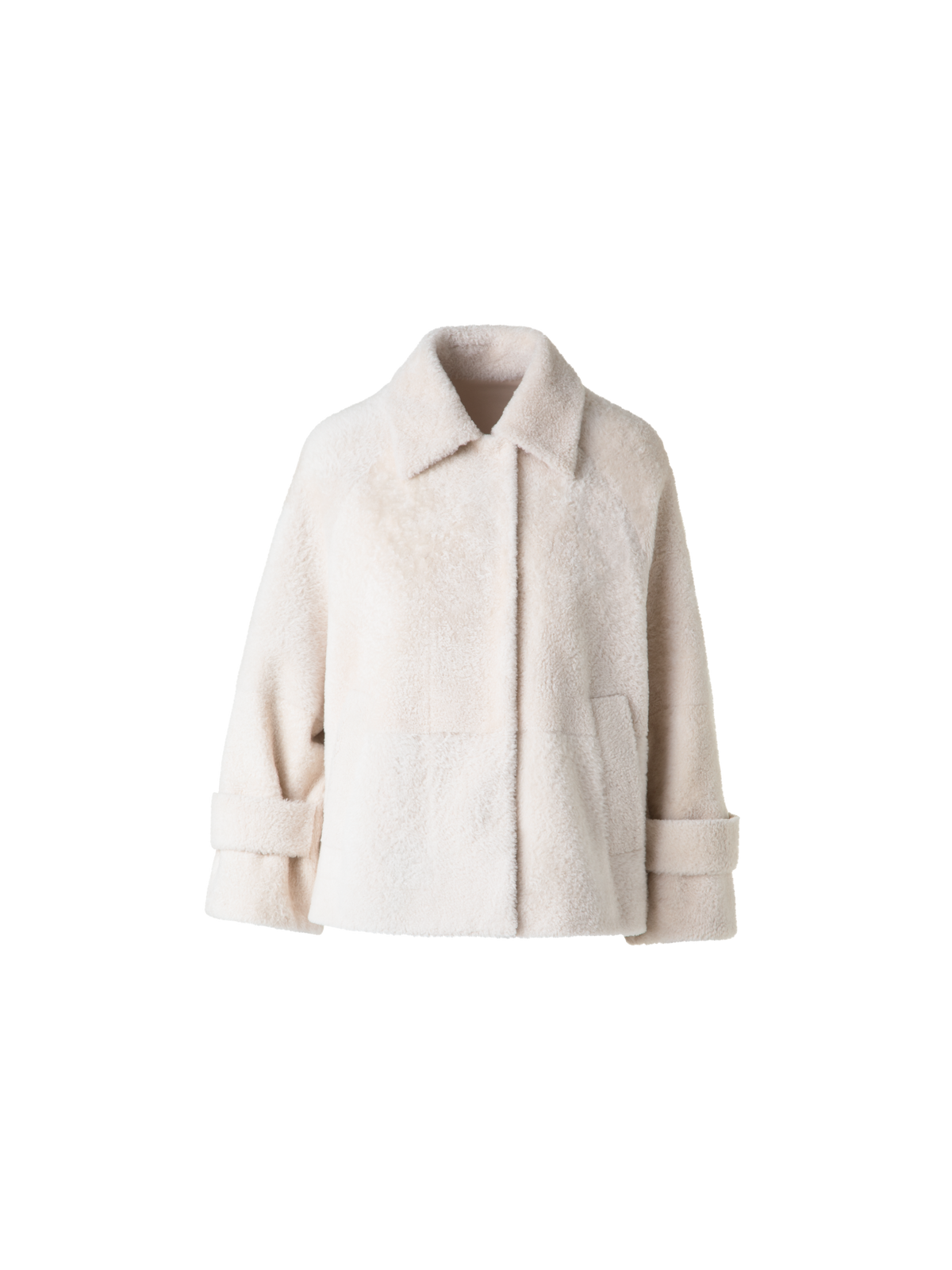 Designer Short A-Line Shearling Jacket - neutral - ecru - white