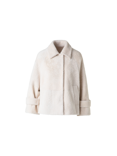 Designer Short A-Line Shearling Jacket - neutral - ecru - white
