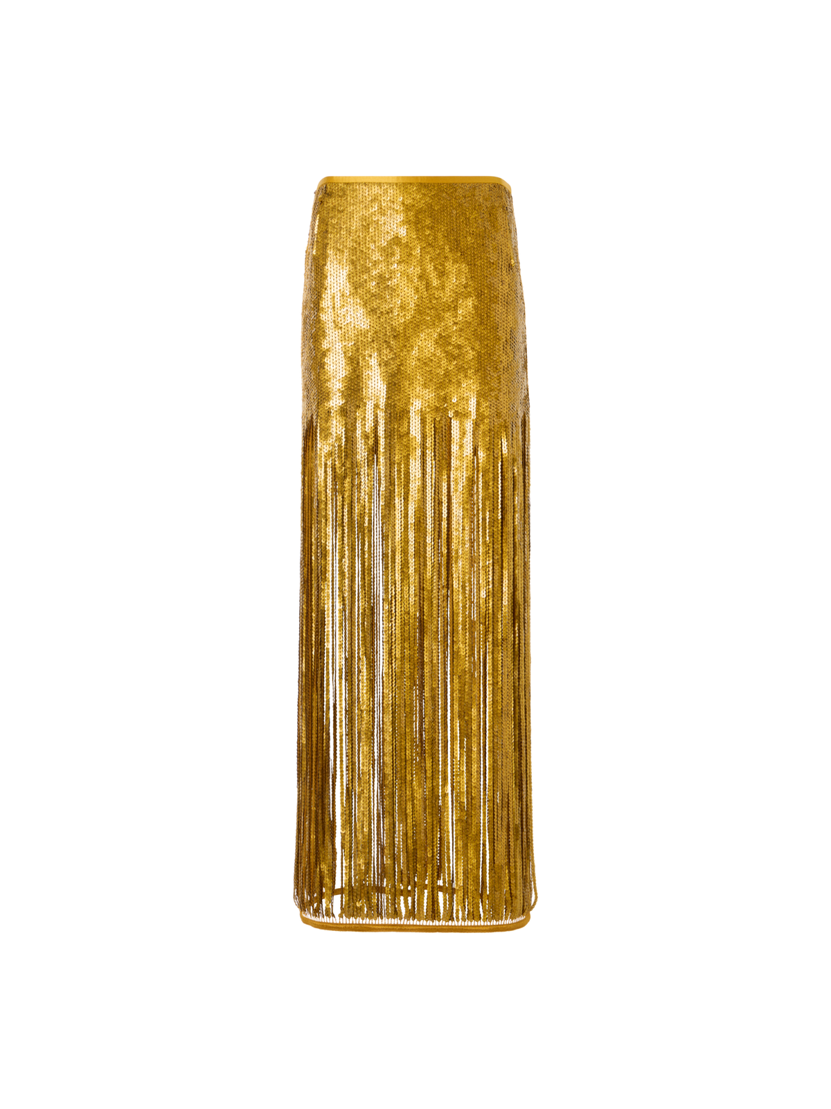 Designer Sequin Fringe Midi Skirt - gold