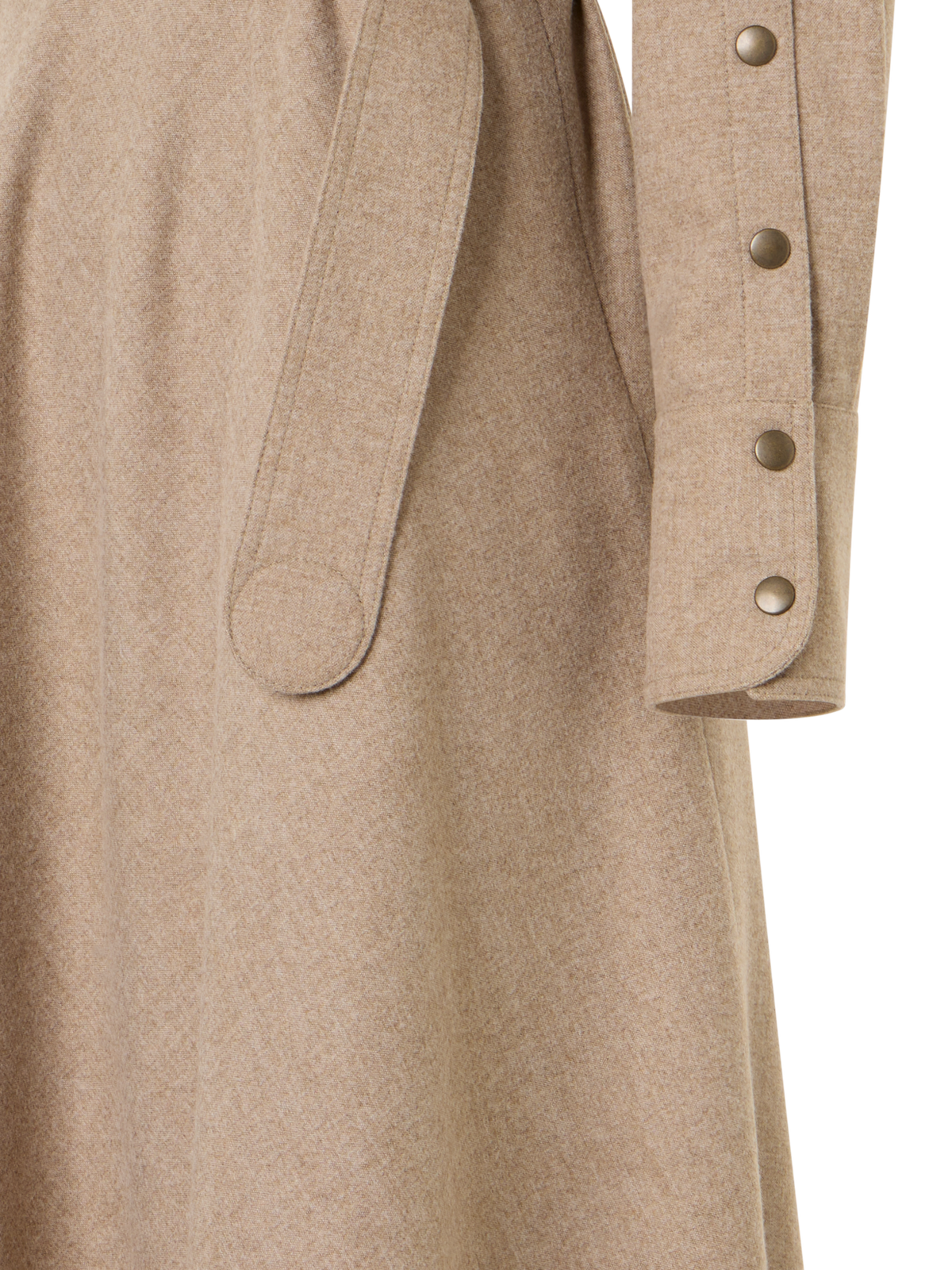 Designer Flared Wool Flannel Midi Dress - beige